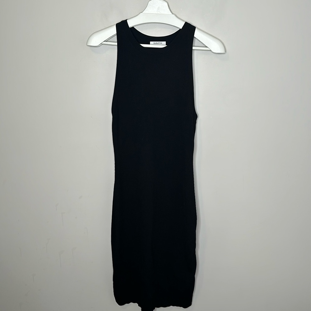 Aritzia Babaton Black Ribbed Racer Back Sleeveless Midi Dress